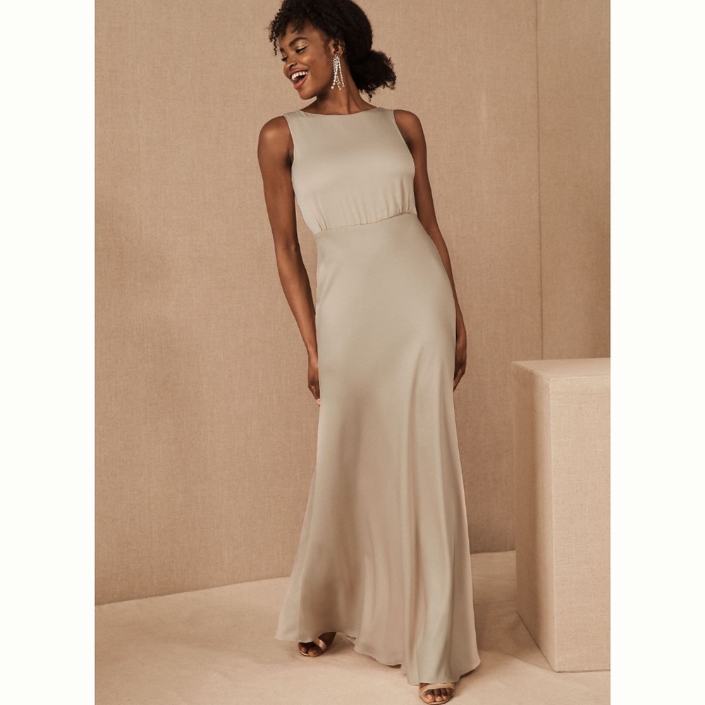 Anthropologie BHLDN Beckett Charmeuse Champagne Maxi Bridesmaid Dress